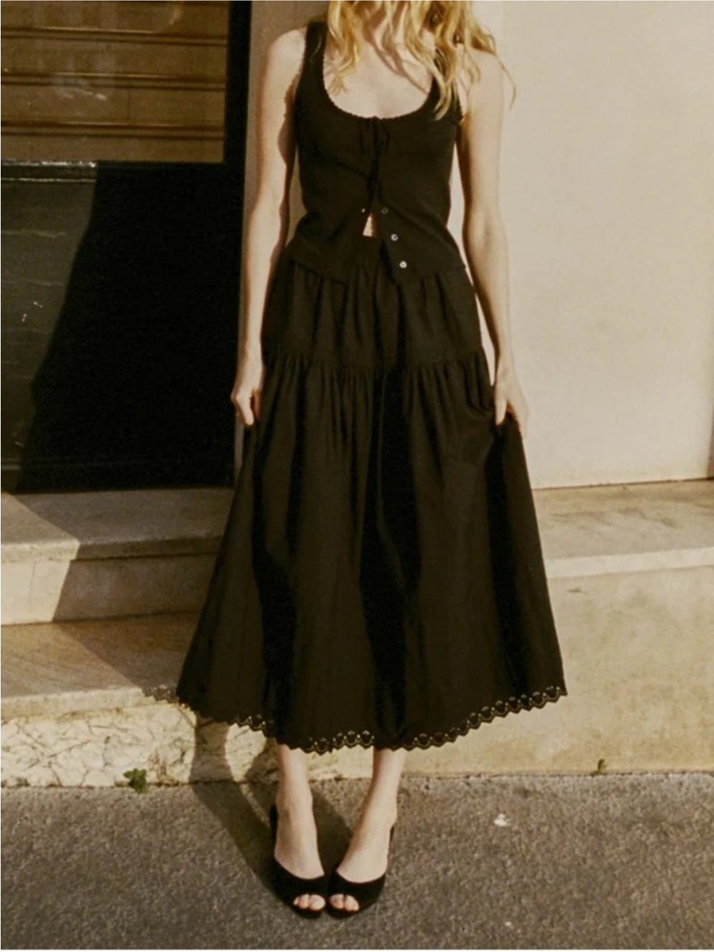 Doen black Sebastian cotton maxi skirt